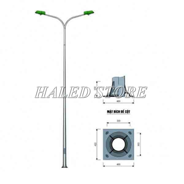Kiểu dáng trụ đèn cao áp 6m côn tròn liền cần đôi