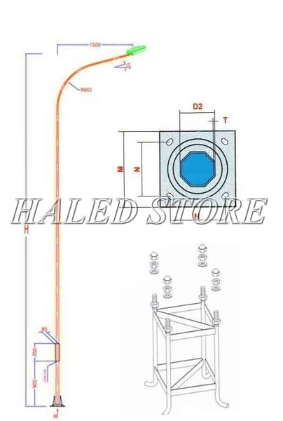 Trụ đèn cao áp 6m bát giác liền cần đơn